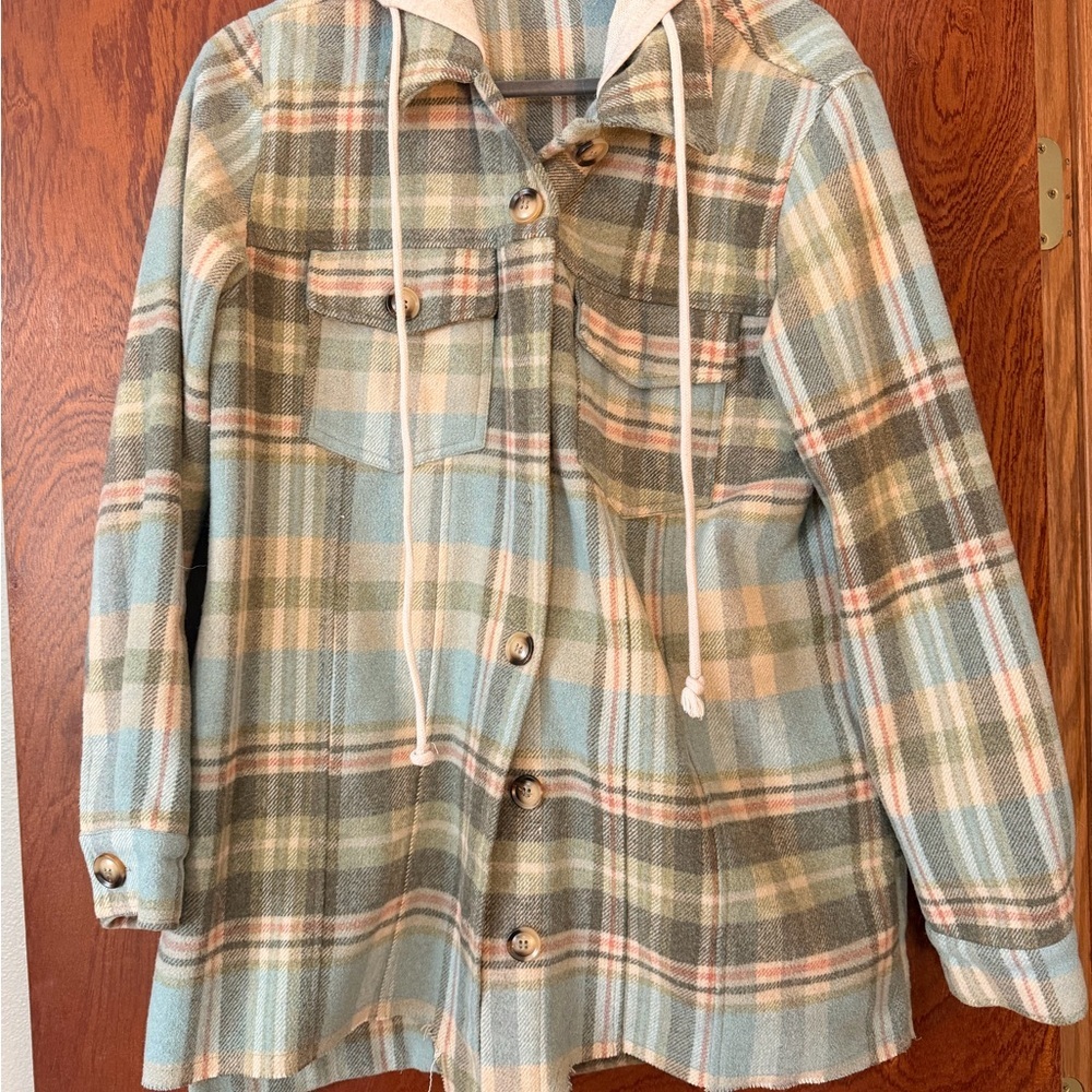 Mystree Blue Plaid Hooded Utility Jacket